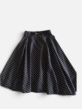 Midi Black Polka Dot Circle Skirt with Belt Accent